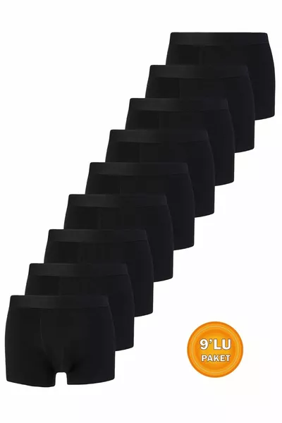 بوكسر قطن ليكرا 9 للرجال أسود
