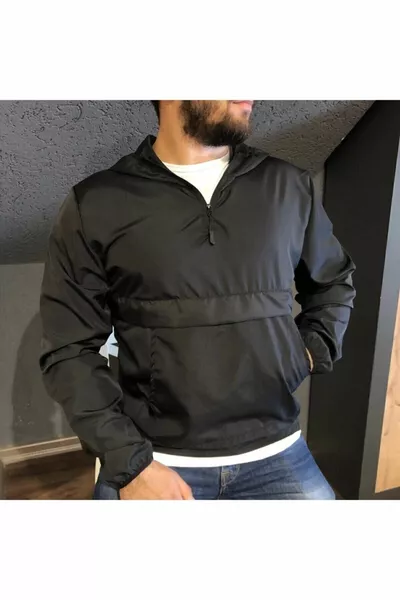 Unisex Black Lightweight Kangaroo Pocket Raincoat