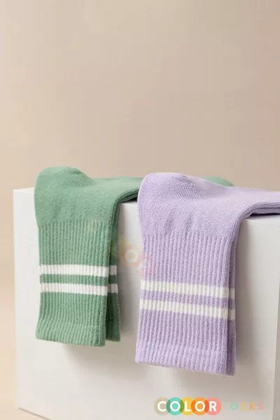 مجموعة جوارب جامعية نسائية مخططة بألوان الباستيل (راحة إضافية)