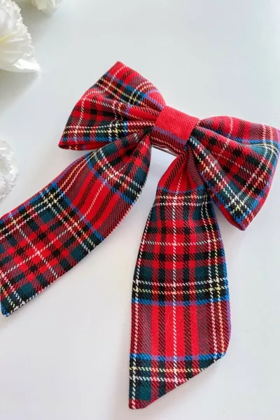 Червена лента за коса с панделка и каре, подходяща за деца и възрастни