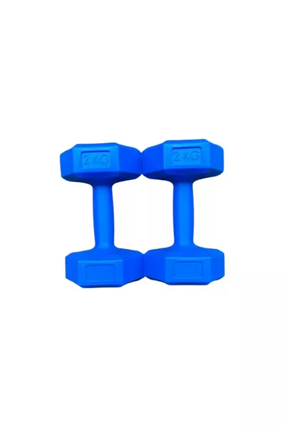 طقم أثقال بلاستيكية زرقاء مربعة الشكل، وزن 2 كجم × 2 قطعة