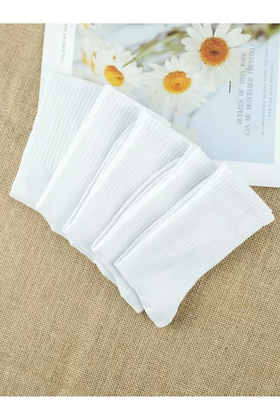 5 أزواج جوارب نسائية بيضاء بدون خطوط لتنس الكلية