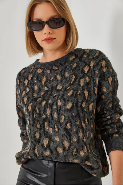 Women's Crew Neck Patterned Knit Sweater  