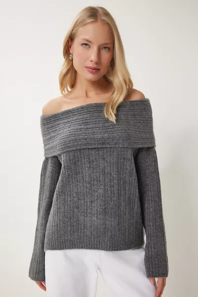 Women's Anthracite Madonna Neck Knit Sweater 