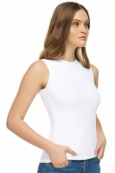 Dilay Dames Stretch Mouwloze Elastan Fijngebreide Ronde Hals Tanktop