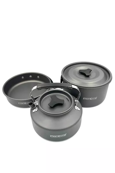 Monicamp Kamp Tencere Tava ve Çaydaklık Seti Kamp Mutfağı 3'lü Set