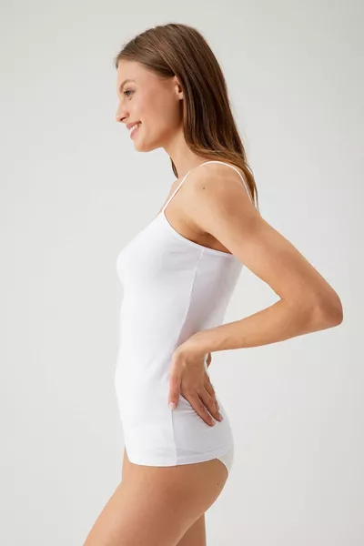 Women's 2-Piece Economic Package White  Thin-Strap Basic Cotton Tank Top Set