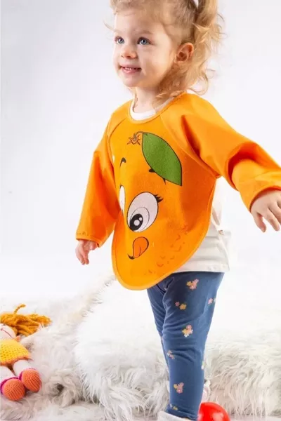 مجموعة 3 قطع مريول نشاط وطعام للجنسين بنقشة فواكه، مقاوم للسوائل.