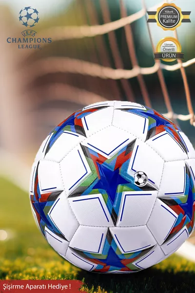 Original Champions-League-Ball, genäht, hohe Qualität Fußball, für Kunstrasen, Rasen und Beton, Blau