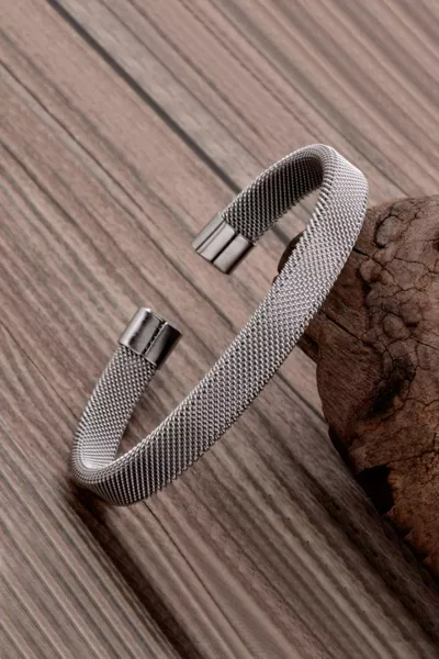 Bracciale Uomo Donna in Acciaio con Chiusura a Maglia Grigia by