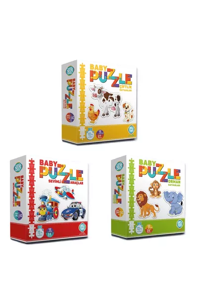 3-teiliges Baby-Puzzle-Set Bauernhof, Wald, Liebenswerte Fahrzeuge