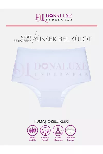 مجموعة من 5 سراويل داخلية نسائية بيضاء عالية الخصر مصنوعة من القطن الناعم