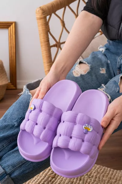 Kadın Lüks Hafif Ve Yüksek Taban Kaymaz Sticker Desenli Günlük Plaj Deniz Havuz Banyo Terliği jel