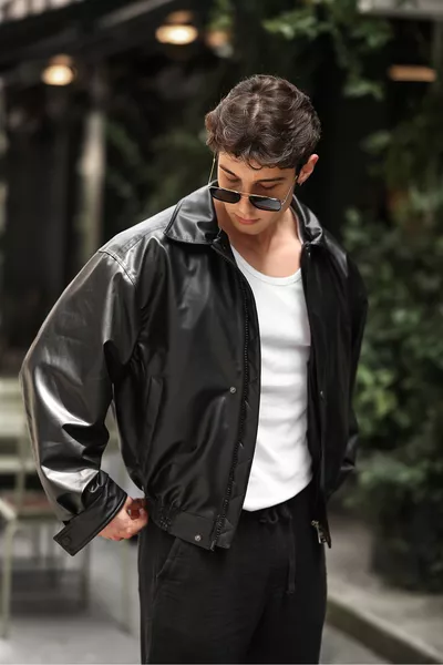 Oversize Vintage Men's Black Leather Jacket