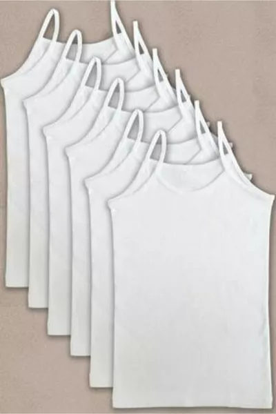 Girls' White Cotton Spaghetti Strap Tank Top 6 Pieces 
