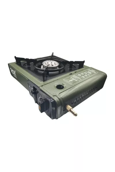 Camping  Réchaud de Camping Portable Simple - Vert Kaki, avec Pare-vent, Entrée de Gaz Supplémentaire