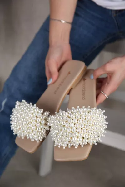 Chaussons à perles pour femme BEIGE