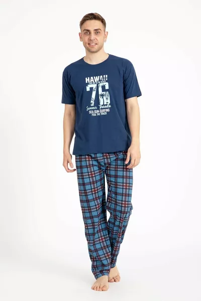 طقم بيجامة رجالي مطبوع بأكمام قصيرة
