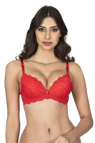  Lace Double-Padded Underwire Bra with Full Cups and Side Support