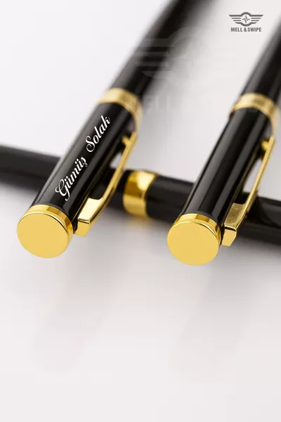 Kişiye Özel Kalem Isim Baskılı Altın Tokalı Şık Lüks Hediyelik Siyah Tükenmez Imza Kalemi Kutulu