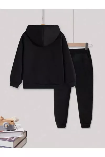 Girls' Black Interlocking Hearts Printed Tracksuit