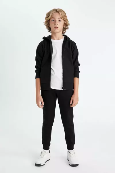 Boys' Black Basic Jogger School Sweatpants with Elastic Waist and Ankles, Pockets AU