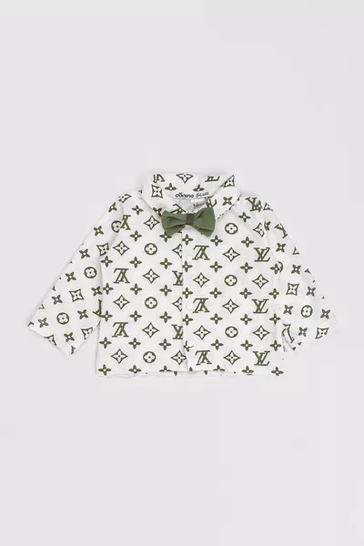 Мальчиковый комплект с комбинезоном и деревянной бабочкой