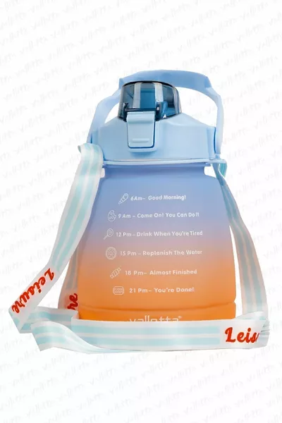 Gourde Motivante Lusca Sans BPA 1,3 L Bleu-Orange, Bouteille d'Eau, Gourde
