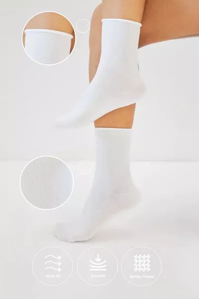 Chaussettes Femme en Bambou Blanches Sans Élastique, Socquettes Premium Sans Couture, Lot de 6, Non Serrantes - Ne Laissent Pas de Traces