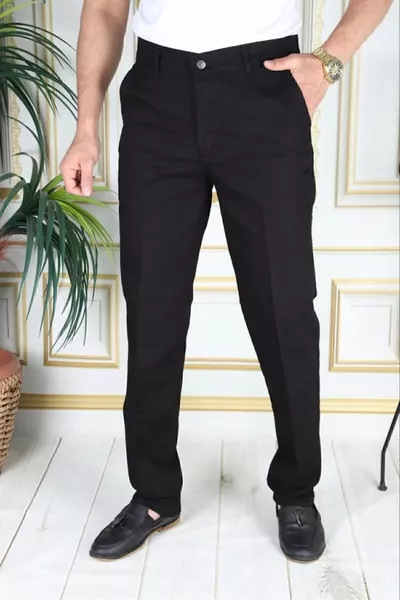 جينز كلاسيكي للرجال باللون الأسود مع جيوب جانبية، قصّة تقليدية، بنطلون أبي للرجال من فانتوم جينز من سمال