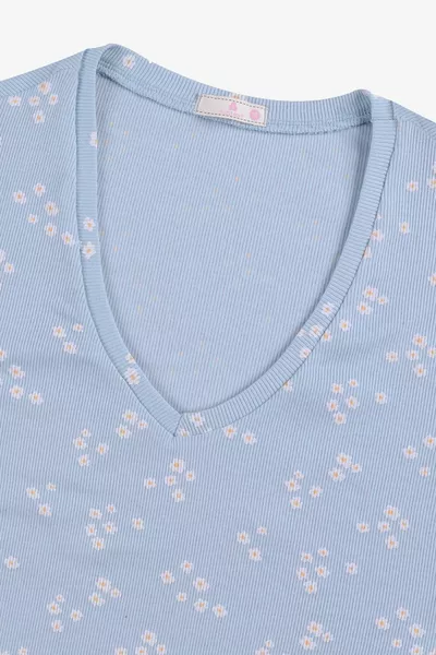 طقم بيجامة نسائي من القطن بأكمام قصيرة ونمط مخرم