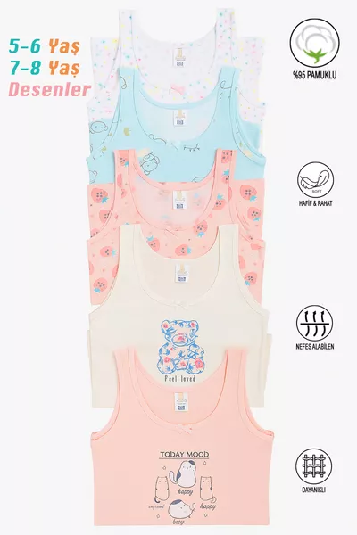 Özkan  5-Pack Girls' Cotton Soft Comfortable Thick Strap Tank Top, Mixed Colors and Patterns