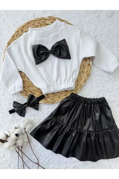 طقم للبنات الأطفال والرضع، تنورة جلدية مع بادي وفوط رأس