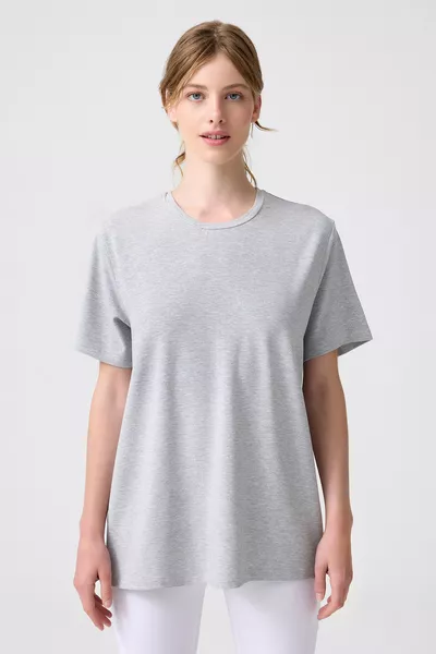 x Melodi Grijs Gemêleerd Oversized Los T-shirt Boyfriend T-shirt