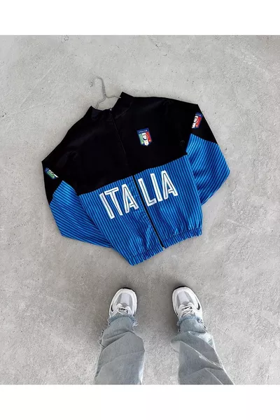 Imperméable et coupe-vent unisexe noir avec impression ITALIA