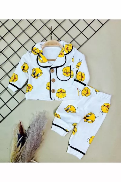 Unisex Baby Tweety Printed Top and Bottom Nightwear Set, Front-Button Pajama Set ( Months)