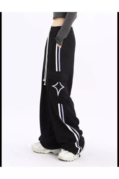 K Black Knit Star Pattern Sweatpants / Trousers