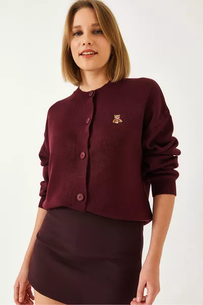 Women's Teddy Embroidered Buttoned Knit Cardigan  