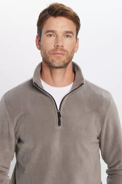 Унисекс стандартного кроя флисовый свитшот с круглым вырезом, серый, антикунающийся, холодостойкий