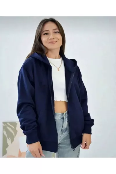 Unisex Navy Blue Zip-Up Hoodie