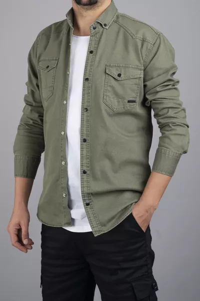 Slim Fit Men's Cotton Denim Shirt Green