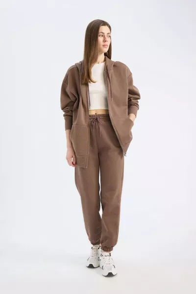 Standart Fit Kalın Jogger Eşofman Altı Bel Paça Lastikli Basic Düz Uzun Boy SP