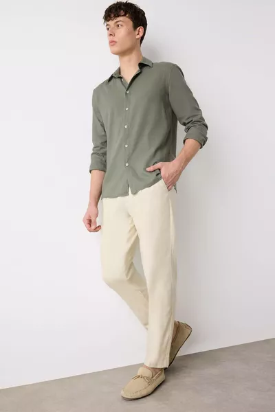 % Baumwolle, Relax Fit, lockere Passform, gerade geschnittene, leinenähnliche Sommerhose SM