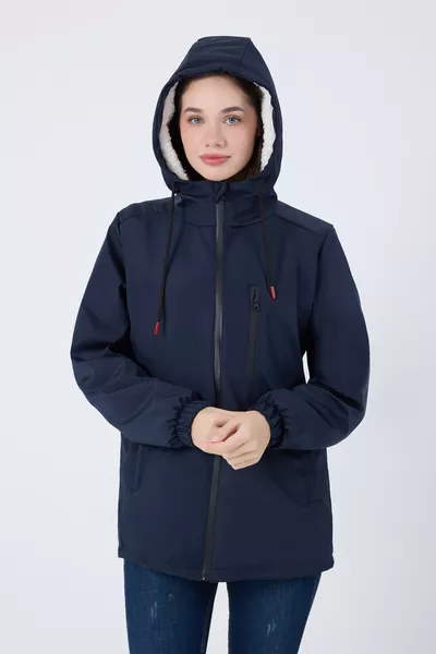 Women's Navy Hooded Winter Coat & Jacket & Parka with Fur Lining, Waterproof and Windproof