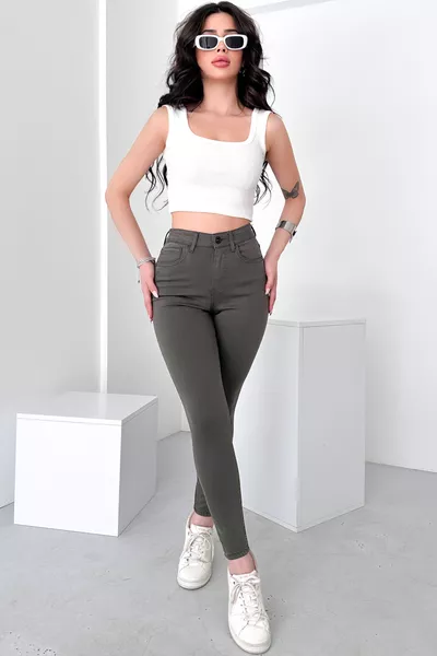 Women's Light Khaki Super Skinny Fit Stretch High-Waisted Jeans 