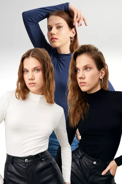 Kadın Beyaz Lacivert Siyah 3'lü Body