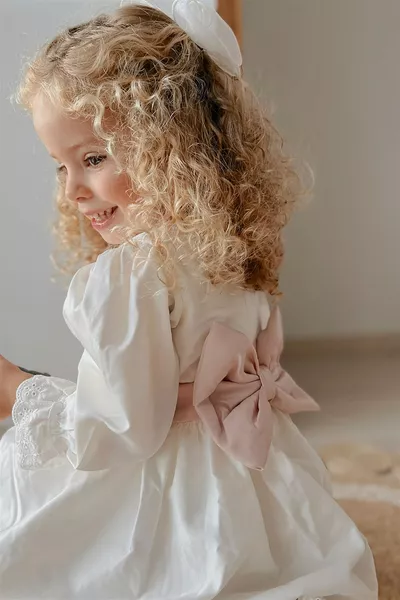 فستان طفلة عتيق بخرز أمامي باللون البيج - جواونا