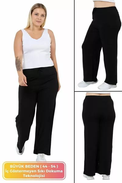 Women's Plus Size Comfort Model Elastic Waist Stretch Cotton Loose-Fit Wide-Leg Pants