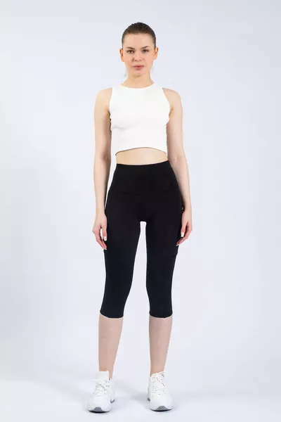 Snc Women's Black High-Waist Shaping Capri Yoga Leggings 