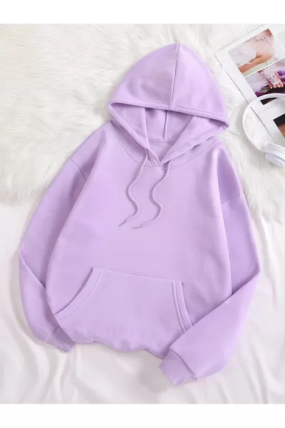 Дамски оувърсайз суитшърт с качулка и принт на пеперуди